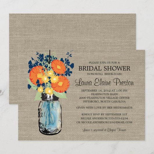 Rustic Mason Jar Gerber Daisies Vrijgezellenfeest Kaart (Voorkant / Achterkant)