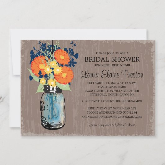 Rustic Mason Jar Gerber Daisies Vrijgezellenfeest Kaart (Voorkant)