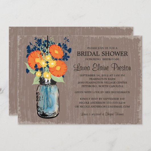 Rustic Mason Jar Gerber Daisies Vrijgezellenfeest Kaart (Voorkant / Achterkant)