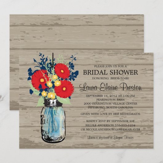 Rustic Mason Jar Gerber Daisies Vrijgezellenfeest Kaart (Voorkant / Achterkant)