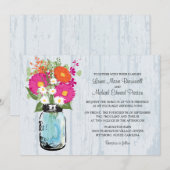 Rustic Mason Jar & Gerbera Daisies Wedding Kaart (Voorkant / Achterkant)