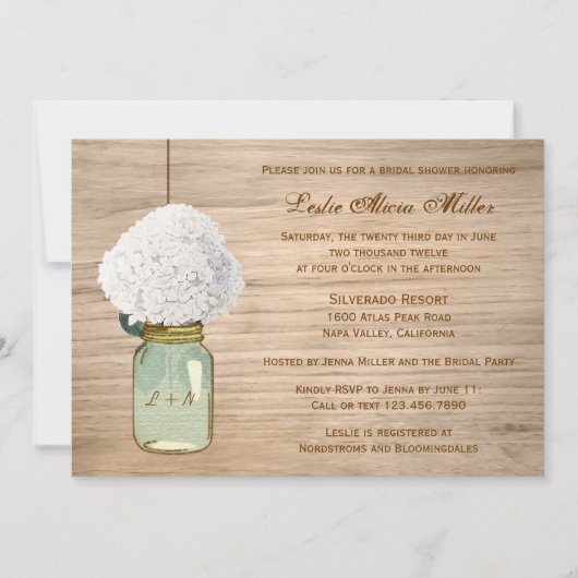 Rustic Mason Jar Hydrangea Vrijgezellenfeest met f Kaart (Voorkant)