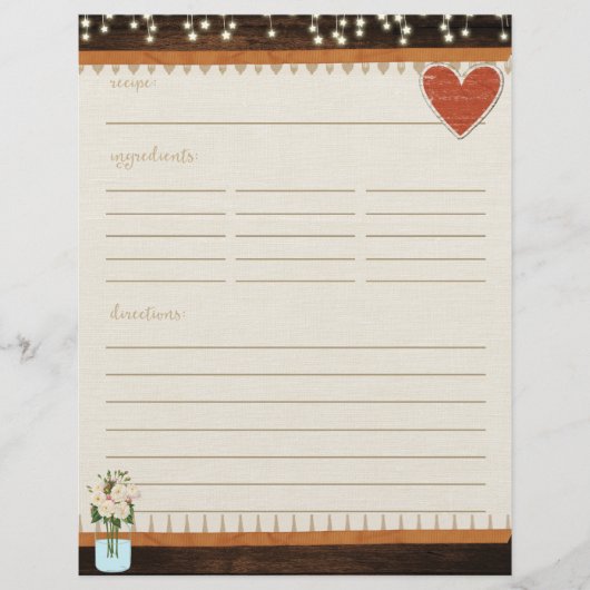 Rustic Mason Jar Kitchen Recipe Kaart Insert (Voorkant)