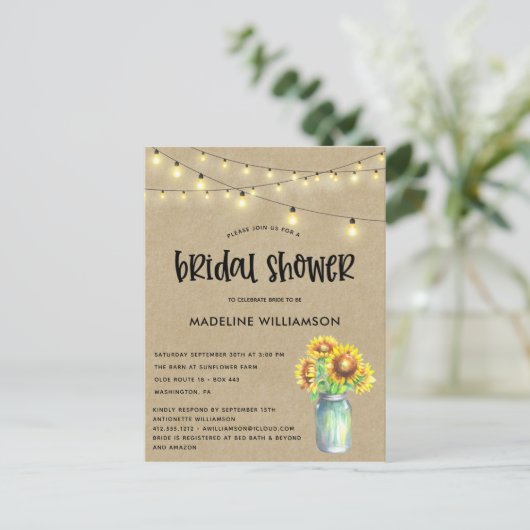 Rustic Mason Jar Kraft Bridal Shower Briefkaart (Staand voorkant)