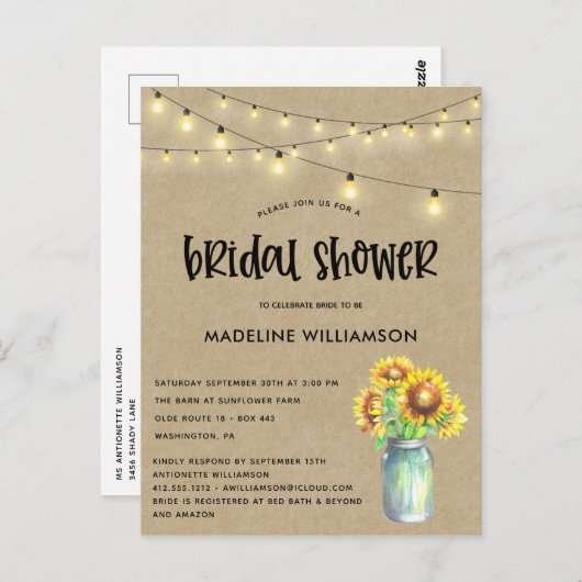 Rustic Mason Jar Kraft Bridal Shower Briefkaart (Voorkant / Achterkant)