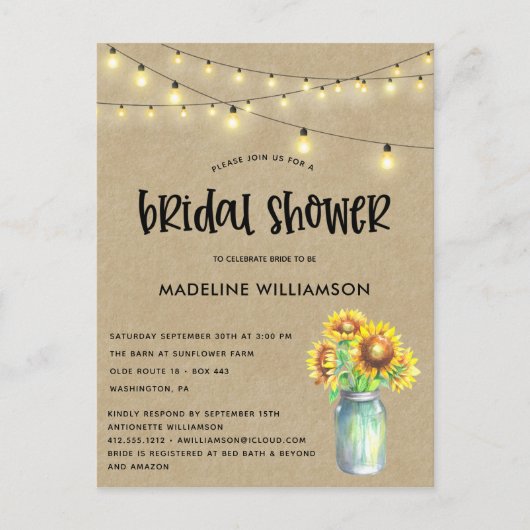 Rustic Mason Jar Kraft Bridal Shower Briefkaart (Voorkant)