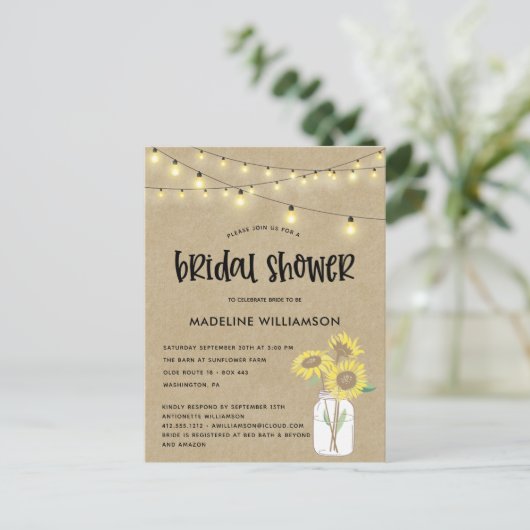 Rustic Mason Jar Kraft Bridal Shower Briefkaart (Staand voorkant)