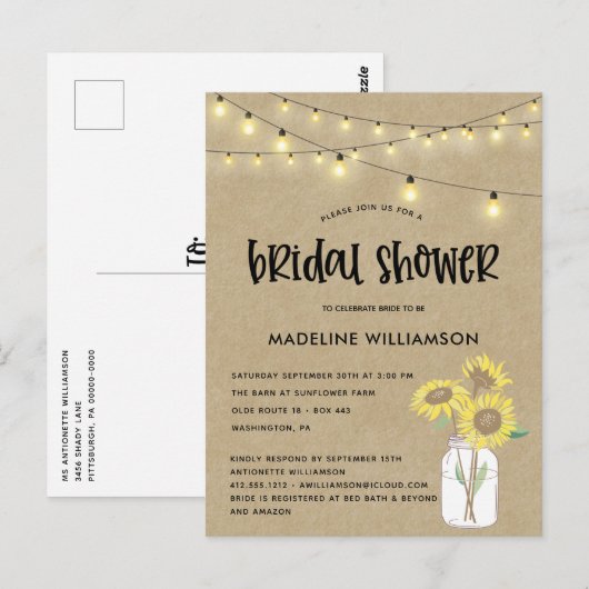 Rustic Mason Jar Kraft Bridal Shower Briefkaart (Voorkant / Achterkant)