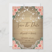 Rustic Mason Jar, Lace, Floral Save the Date (Voorkant)