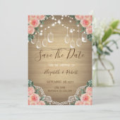 Rustic Mason Jar, Lace, Floral Save the Date (Staand voorkant)