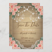 Rustic Mason Jar, Lace, Floral Save the Date (Voorkant / Achterkant)