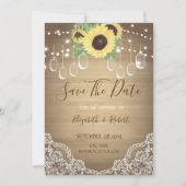 Rustic Mason Jar, Lace, Sunflower Save the Date (Voorkant)