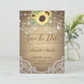 Rustic Mason Jar, Lace, Sunflower Save the Date (Staand voorkant)