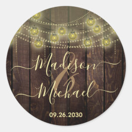 Rustic Mason Jar Lantern Wedding Ronde Sticker
