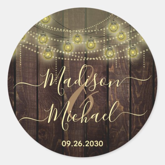 Rustic Mason Jar Lantern Wedding Ronde Sticker (Voorkant)