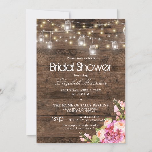 Rustic Mason Jar Licht Blush Floral Vrijgezellenfe Kaart (Voorkant)