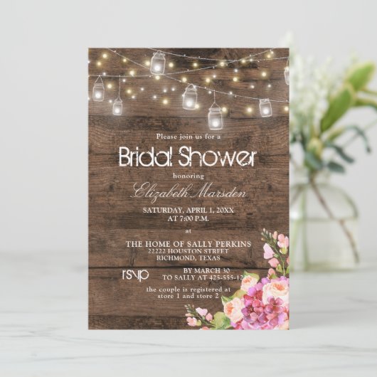 Rustic Mason Jar Licht Blush Floral Vrijgezellenfe Kaart (Staand voorkant)