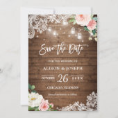 Rustic Mason Jar Licht Floral Lace Save the Date Kaart (Voorkant)