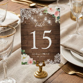 Rustic Mason Jar Light Floral Wedding Table Number RSVP Kaartje