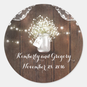 Rustic Mason Jar Lights Baby's Breath Wedding Ronde Sticker