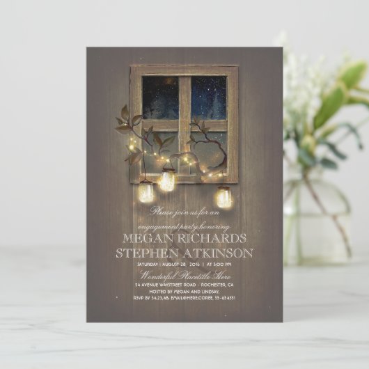 Rustic Mason Jar Lights Barn Engagement Party Kaart (Staand voorkant)