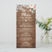 Rustic Mason Jar Lights Blush Floral Lace Wedding Menu (Staand voorkant)