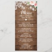 Rustic Mason Jar Lights Blush Floral Lace Wedding Menu (Voorkant)