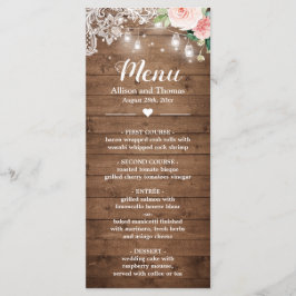 Rustic Mason Jar Lights Blush Floral Lace Wedding Menu