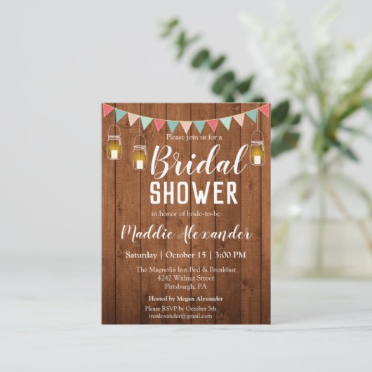 Rustic Mason Jar Lights Bridal Shower Briefkaart (Staand voorkant)