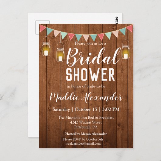 Rustic Mason Jar Lights Bridal Shower Briefkaart (Voorkant / Achterkant)