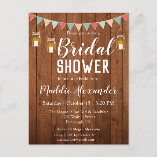 Rustic Mason Jar Lights Bridal Shower Briefkaart (Voorkant)