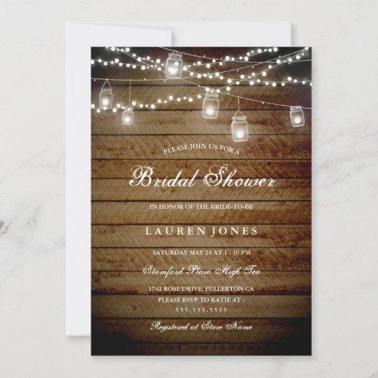 Rustic Mason Jar Lights Bridal Shower Kaart (Voorkant)