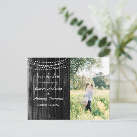 Rustic Mason Jar Lights bruiloft bewaart de datum Briefkaart (Staand voorkant)