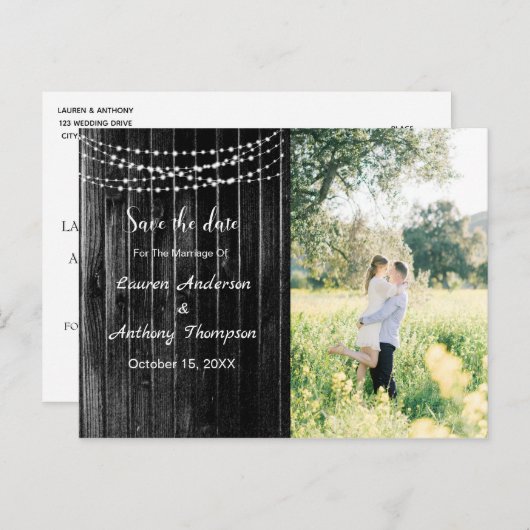 Rustic Mason Jar Lights bruiloft bewaart de datum Briefkaart (Voorkant / Achterkant)