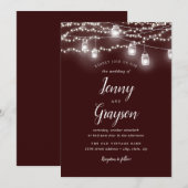 Rustic Mason Jar Lights Burgundy Wedding Kaart (Voorkant / Achterkant)