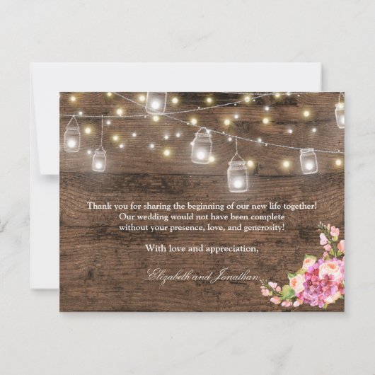 Rustic Mason Jar Lights Floral Foto Kaart (Achterkant)