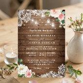 Rustic Mason Jar Lights Floral Lace Wedding Kaart