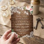 Rustic Mason Jar Lights Floral Lace Wedding Kaart