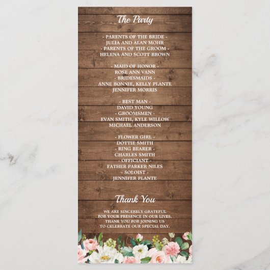 Rustic Mason Jar Lights Floral Lace Wedding Programmakaart (Achterkant)