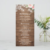 Rustic Mason Jar Lights Floral Lace Wedding Programmakaart (Staand voorkant)