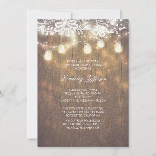 Rustic Mason Jar Lights Foto Afstudeerfeest Kaart (Achterkant)