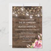Rustic Mason Jar Lights Foto Blush Floral Wedding Kaart (Voorkant)