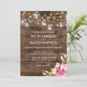 Rustic Mason Jar Lights Foto Blush Floral Wedding Kaart (Staand voorkant)