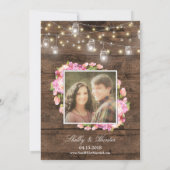 Rustic Mason Jar Lights Foto Blush Floral Wedding Kaart (Achterkant)