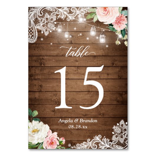 Rustic Mason Jar Lights Lace Floral Wedding Kaart (Voorkant)