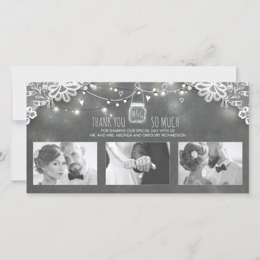 Rustic Mason Jar Lights Lace Weddenschap Bedankkaart (Voorkant)