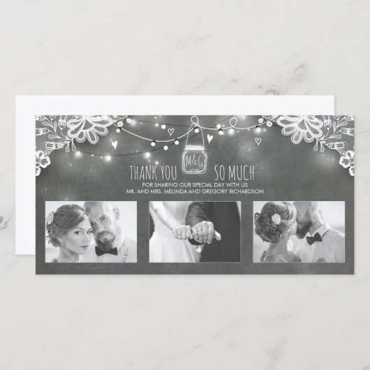 Rustic Mason Jar Lights Lace Weddenschap Bedankkaart (Voorkant / Achterkant)