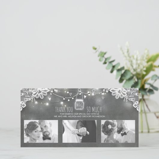 Rustic Mason Jar Lights Lace Weddenschap Bedankkaart (Staand voorkant)