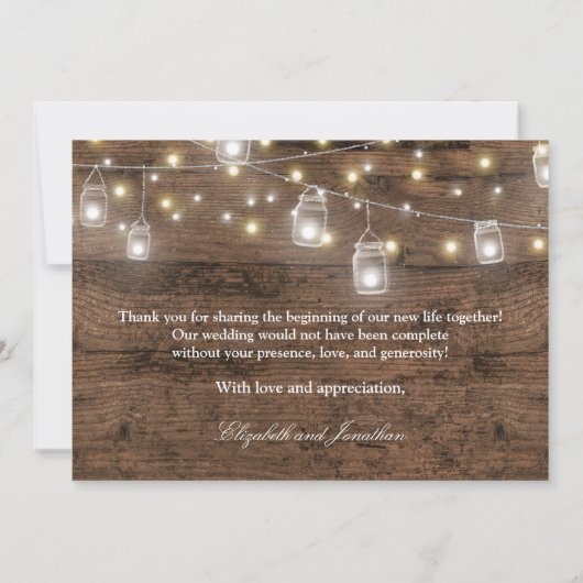 Rustic Mason Jar Lights Modern Bedankkaart (Achterkant)