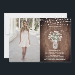 Rustic Mason Jar Lights Sweet 16 Birthday Foto in Kaart<br><div class="desc">Dit ontwerp is voorzien van de adembloemen van de waterverf baby's in een mason-pot-vaas op een bijtende houten achtergrond en ruimte voor één foto. Klik de aanpassingsknoop voor meer flexibiliteit in het wijzigen van de tekst of het bewegen van de grafiek! De variaties van dit ontwerp en de coördinerende producten...</div>